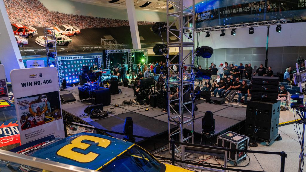 A general view of the NASCAR Hall of Fame as championship competitors race for the eNASCAR iRacing championship.