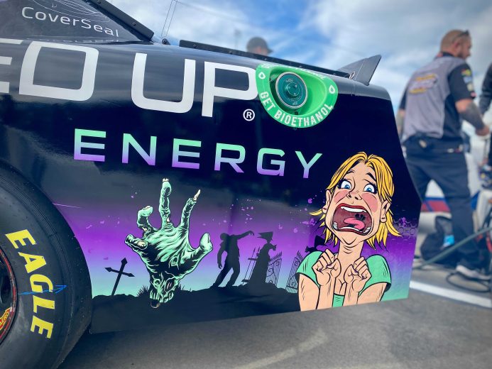 A look at the zombie hand and screaming woman on the left rear quarter panel of Joe Graf Jr.'s No. 07 Ford