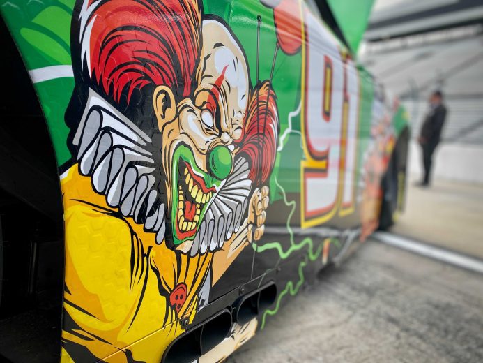 A look at the clown on the right door of Mason Massey's No. 91 Chevrolet