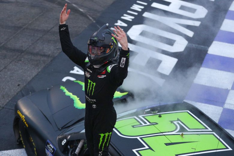 Gibbs celebrates after winning at Martinsville