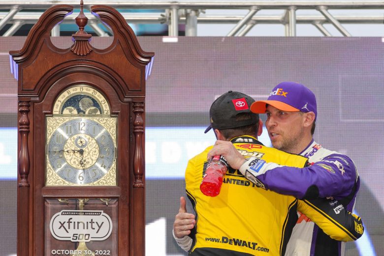 Denny Hamlin meets Christopher Bell at Victory Lane