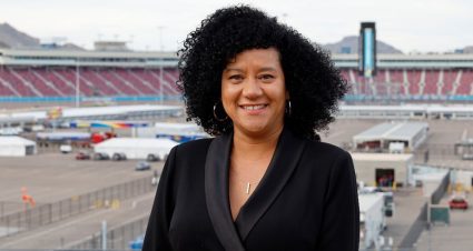 Latasha Causey smiles while overlooking Phoenix Raceway