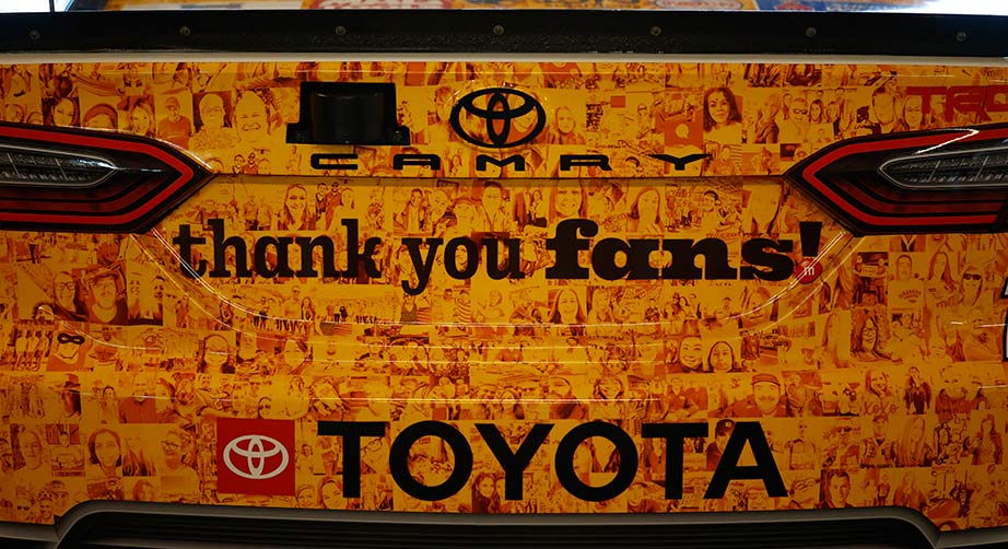 The mosaic design of the No. 18 Toyota at Phoenix Raceway