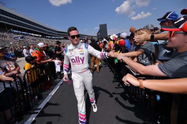 FORT WORTH, TEXAS - SEPTEMBER 25: Alex Bowman, driver of the #48 Ally Chevrolet, greets fans during pre-race ceremonies prior to the NASCAR Cup Series Auto Trader EchoPark Automotive 500 at Texas Motor Speedway on September 25, 2022 in Fort Worth, Texas. (Photo by Jonathan Bachman/Getty Images) | Getty Images