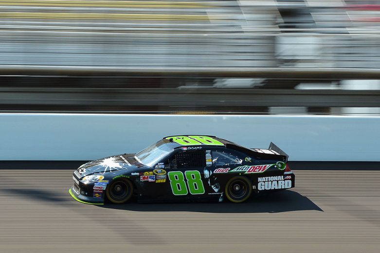 BROOKLYN, MI - JUNE 15:  Dale Earnhardt Jr., driver of the #88 Diet Mountain Dew/TheDarkKnightRises/National Guard/ Chevrolet, practices for the NASCAR Sprint Cup Series Series Quicken Loans 400 at Michigan International Speedway on June 15, 2012 in Brooklyn, Michigan.  (Photo by Drew Hallowell/Getty Images for NASCAR) | Getty Images