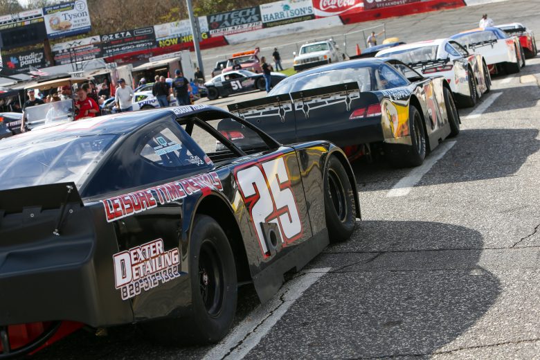 Cars wait in line for the start of practice for the Fall Brawl at Hickory Motor Speedway on November 12, 2022. (Adam Fenwick/NASCAR)