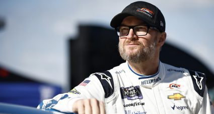 Dale Earnhardt Jr. looks on before qualifying in the Xfinity Series.