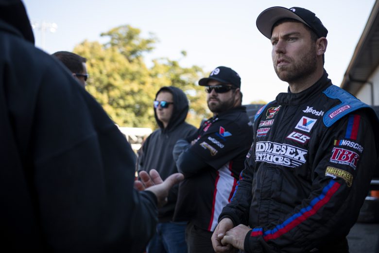 Jon Mckennedy, driver of #79 Middlesex Interiors Modified looks on during the Phoenix Communications 150 for the Whelen Modified Tour at Thompson Speedway Motorsports Park on October 9, 2022 in Thompson, Connecticut. (Rachel O’Driscoll/NASCAR)