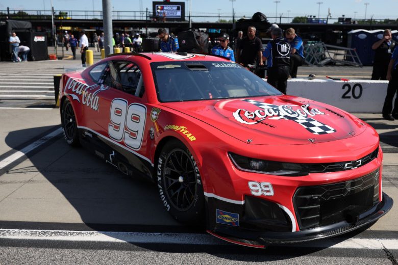 DARLINGTON, SOUTH CAROLINA - MAY 07: The #99 Coca-Cola Chevrolet, driven by Daniel Suarez sits on the grid during practice for the NASCAR Cup Series Goodyear 400 at Darlington Raceway on May 07, 2022 in Darlington, South Carolina. (Photo by James Gilbert/Getty Images) | Getty Images