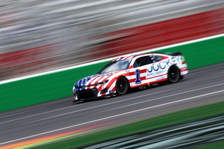 HAMPTON, GEORGIA - JULY 10: Ross Chastain, driver of the #1 Jockey Chevrolet, drives during the NASCAR Cup Series Quaker State 400 at Atlanta Motor Speedway on July 10, 2022 in Hampton, Georgia. (Photo by James Gilbert/Getty Images) | Getty Images