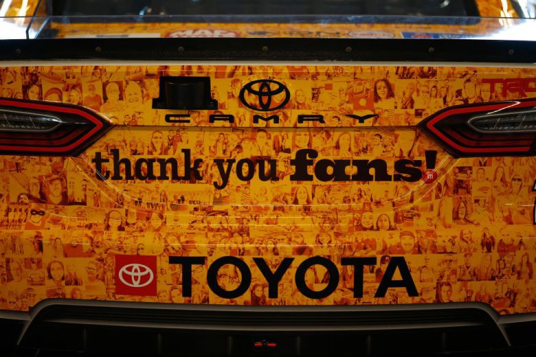 AVONDALE, ARIZONA - NOVEMBER 04: A detail view of the #18 M&M's Thank You Fans! Toyota, driven by Kyle Busch in the garage area during practice for the NASCAR Cup Series Championship at Phoenix Raceway on November 04, 2022 in Avondale, Arizona. (Photo by Chris Graythen/Getty Images) | Getty Images