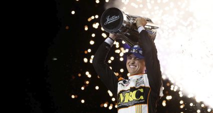 Zane Smith celebrates the 2022 Truck Series championship.