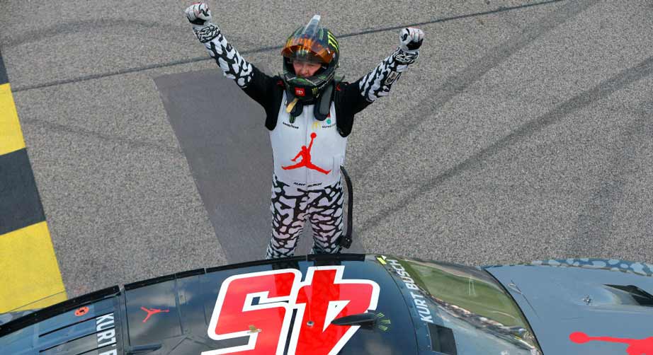 Kurt Busch celebrates Kansas Speedway win
