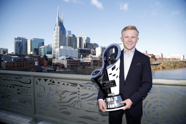 NASHVILLE, TENNESSEE - DECEMBER 01: 2022 NASCAR Xfinity Series champion Ty Gibbs poses for a photo on the Shelby Street pedestrian bridge on December 01, 2022 in Nashville, Tennessee. (Photo by Sean Gardner/Getty Images) | Getty Images