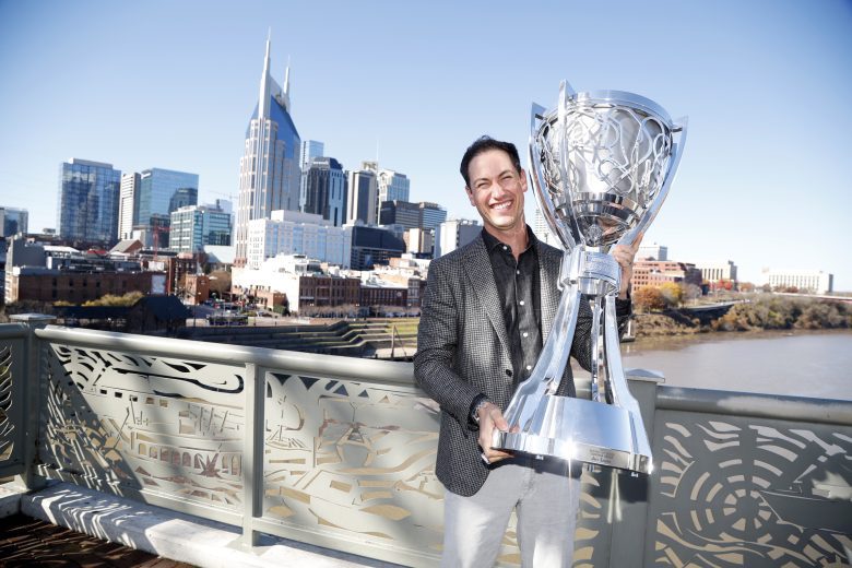 NASHVILLE, TENNESSEE - DECEMBER 01: 2022 NASCAR Cup Series champion Joey Logano poses for a photo on the Shelby Street pedestrian bridge on December 01, 2022 in Nashville, Tennessee. (Photo by Sean Gardner/Getty Images) | Getty Images
