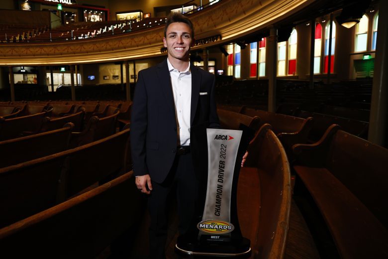 NASHVILLE, TENNESSEE - NOVEMBER 30: ARCA Menards Series West champion Jake Drew poses for a photo at the Ryman Auditorium on December 01, 2022 in Nashville, Tennessee. (Photo by Chris Graythen/Getty Images) | Getty Images