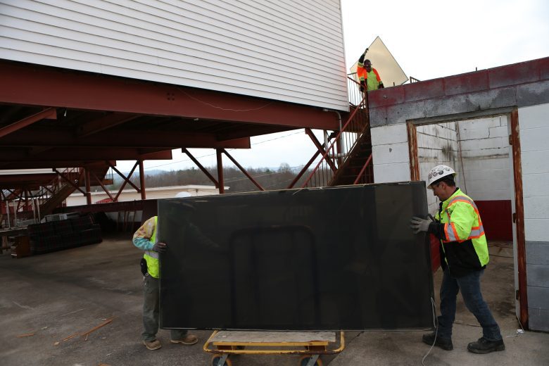 Construction crews at work at North Wilkesboro Speedway in North Wilkesboro, North Carolina, on December 13, 2022. (Adam Fenwick/NASCAR)