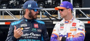 Martin Truex Jr. talks to Denny Hamlin