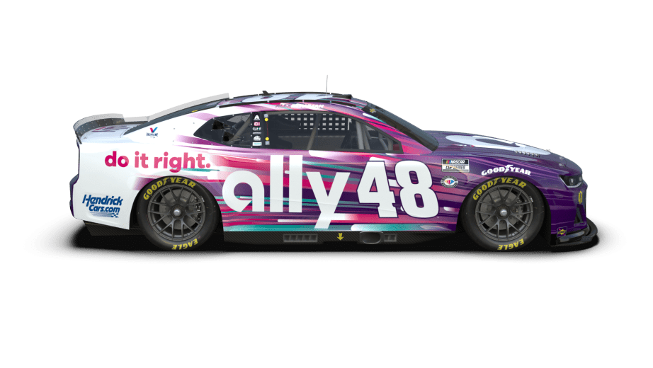 The primary plum-and-white design for Alex Bowman's No. 48 Ally Chevrolet.