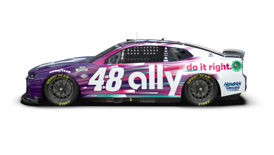 The primary plum-and-white design for Alex Bowman's No. 48 Ally Chevrolet.
