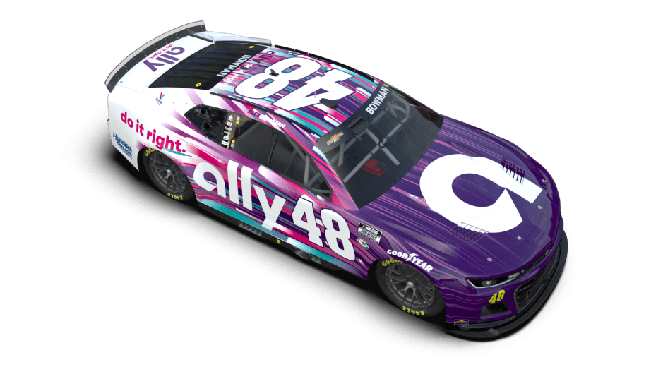 The primary plum-and-white design for Alex Bowman's No. 48 Ally Chevrolet.