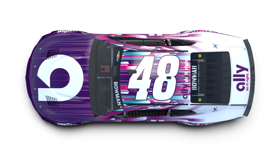 The primary plum-and-white design for Alex Bowman's No. 48 Ally Chevrolet.