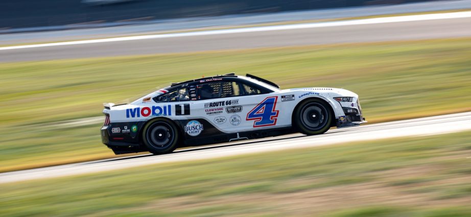 The No. 4 Mobil 4 Ford races at the Charlotte Motor Speedway road course