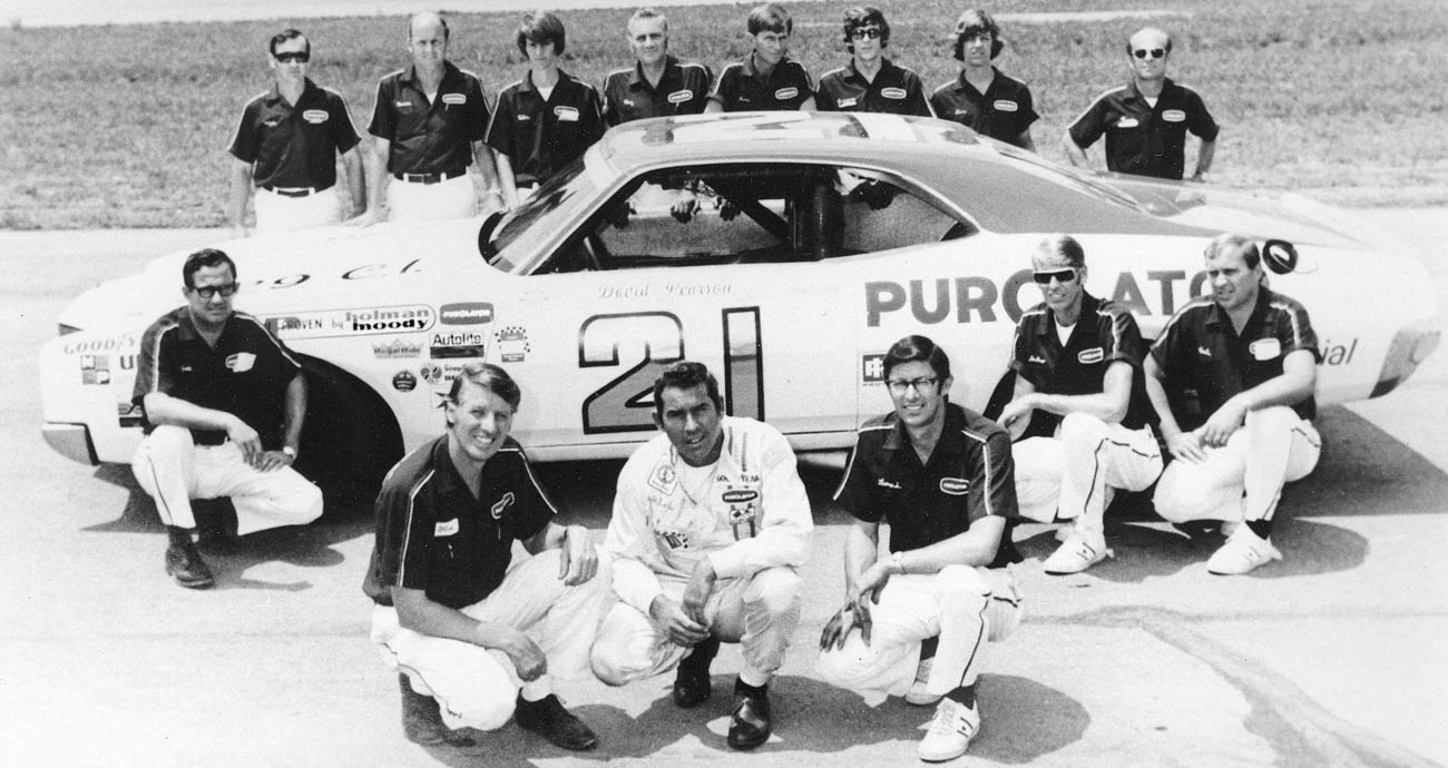 David Pearson poses in front of the Wood Brothers No. 21 machine.