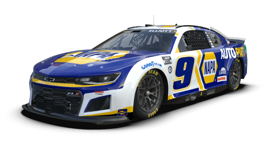 View of Chase Elliott's 2023 NAPA paint scheme