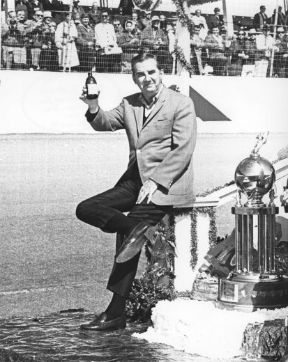 DAYTONA BEACH, FL - 1969: Tonight Show television personality and Johnny Carson sidekick Ed McMahon enjoys pre-race activities before a NASCAR event at Daytona International Speedway. (Photo by ISC Images & Archives via Getty Images)