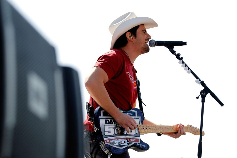 DAYTONA BEACH, FL - FEBRUARY 20: Musician Brad Paisley performs prior to the NASCAR Sprint Cup Series Daytona 500 at Daytona International Speedway on February 20, 2011 in Daytona Beach, Florida. (Photo by Tom Pennington/Getty Images for NASCAR)
