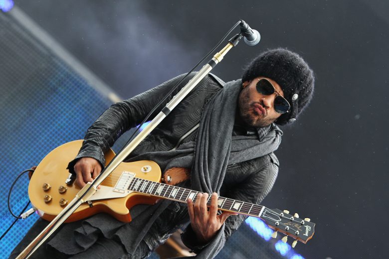 DAYTONA BEACH, FL - FEBRUARY 26: Lenny Kravitz performs during driver introductions prior to the start of the NASCAR Sprint Cup Series Daytona 500 at Daytona International Speedway on February 26, 2012 in Daytona Beach, Florida. (Photo by Jerry Markland/Getty Images for NASCAR)