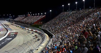 Packed stands watch the Cook Out Southern 500.