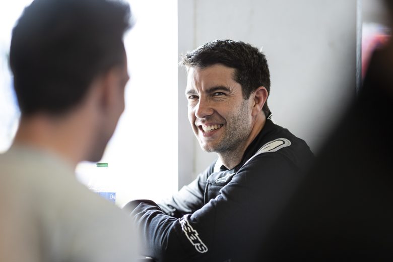 DAYTONA BEACH, FLORIDA - JANUARY 31: Mike Rockenfeller looks on in the garage area during the NASCAR Garage 56 Test at Daytona International Speedway on January 31, 2023 in Daytona Beach, Florida.