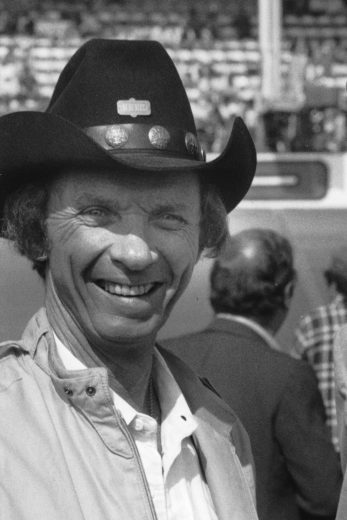 DAYTONA BEACH, FL — February 14, 1982: Country & Western star Mel Tillis enjoys pre-race activities before the Daytona 500 NASCAR Cup race at Daytona International Speedway. (Photo by ISC Images & Archives via Getty Images)