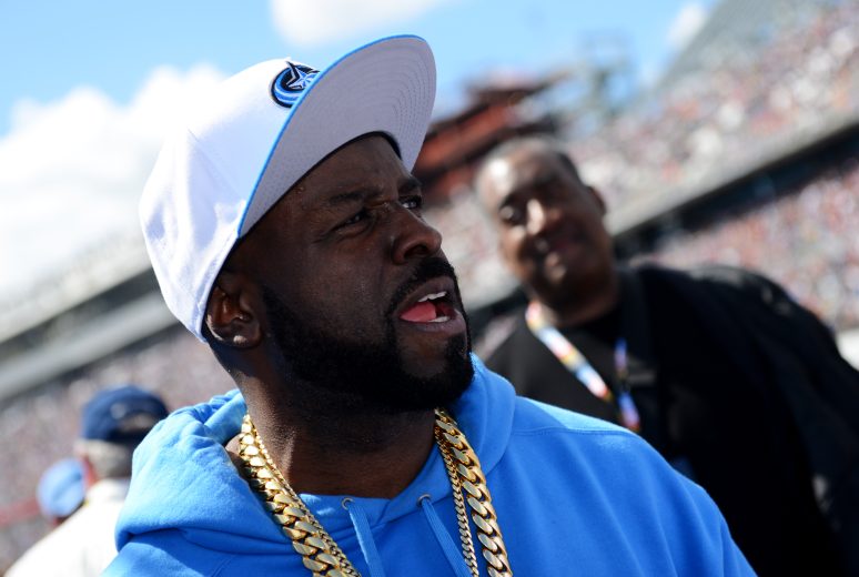 DAYTONA BEACH, FL - FEBRUARY 22: Recording artist Funkmaster Flex takes part in pre-race ceremonies for the NASCAR Sprint Cup Series 57th Annual Daytona 500 at Daytona International Speedway on February 22, 2015 in Daytona Beach, Florida. (Photo by Robert Reiners/Getty Images)