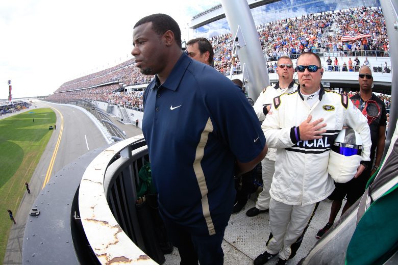 DAYTONA BEACH, FL - FEBRUARY 21: Ken Griffey Jr is seen in the flag stand prior to the NASCAR Sprint Cup Series DAYTONA 500 at Daytona International Speedway on February 21, 2016 in Daytona Beach, Florida. (Photo by Chris Trotman/NASCAR via Getty Images)