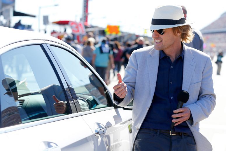 DAYTONA BEACH, FL - FEBRUARY 26: Actor Owen Wilson, grand marshal for the 59th Annual DAYTONA 500, reacts prior to the 59th Annual DAYTONA 500 at Daytona International Speedway on February 26, 2017 in Daytona Beach, Florida. (Photo by Sean Gardner/Getty Images)