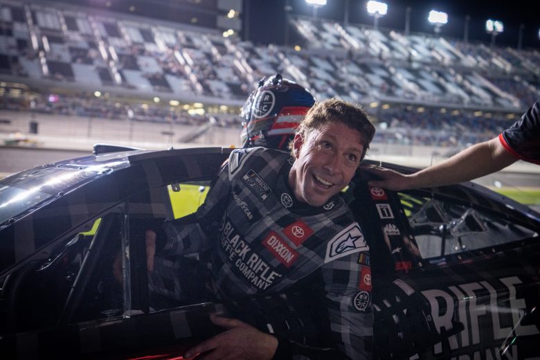 Travis Pastrana celebrates advancing to Daytona 500