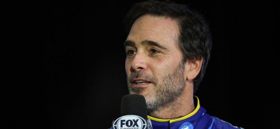 Jimmie Johnson speaks to the media