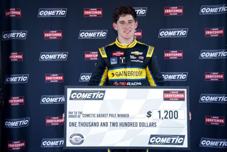 Nick Sanchez poses with pole qualifying award
