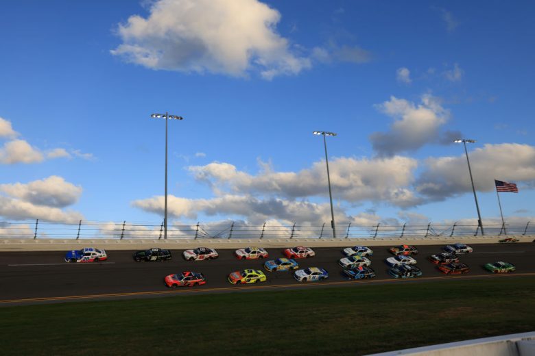 Nemechek leads a pack of cars