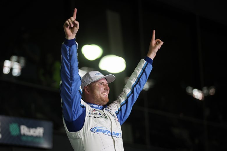 Austin Hill celebrates in Victory Lane