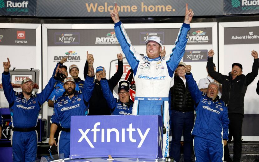 Austin Hill celebrates in Victory Lane