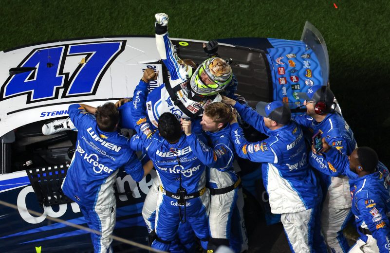 Stenhouse celebrates with his team