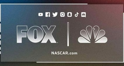 Where to watch NASCAR TV graphic with logos for FOX and NBC