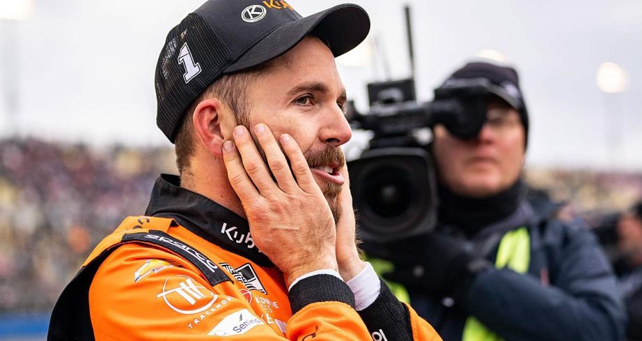 Ross Chastain reacts post-race after notching a top-five finish at Auto Club Speedway