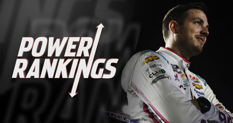 Alex Bowman stands with his arms crossed next to a Power Rankings graphic