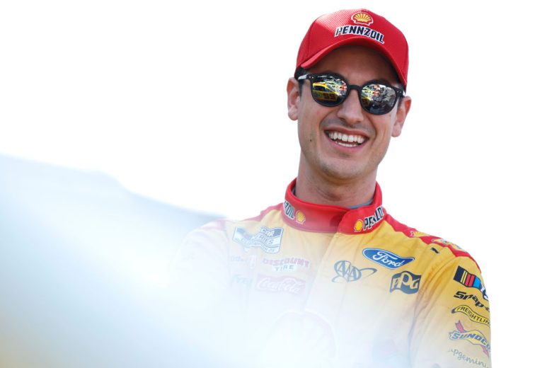 Joey Logano in the garage