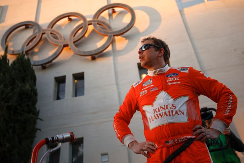 Brad Keselowski looks on